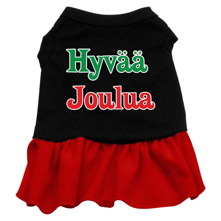 Hyvaa Joulua Screen Print Dress Black with Red Med